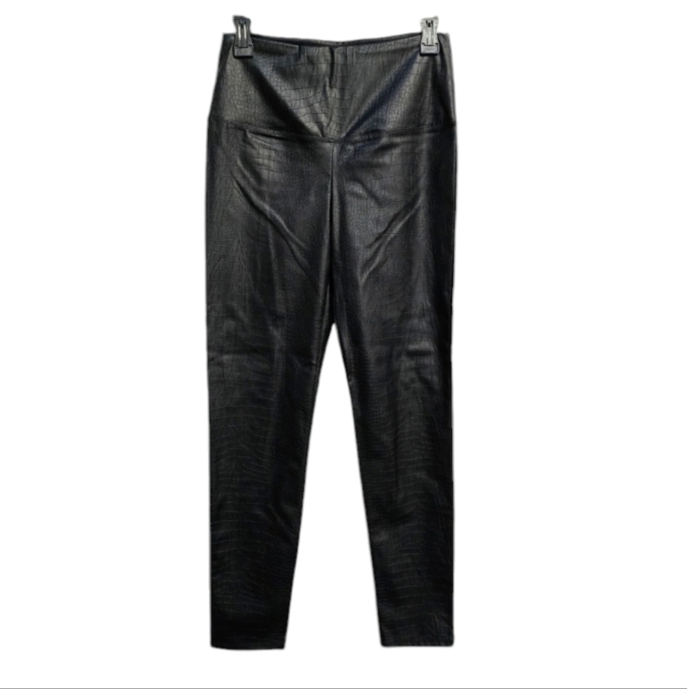 Nicole Miller Faux Leather Snakeskin Black 100% Polyurethane Leggings Sz S